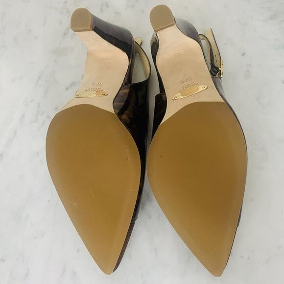 SARAH FLINT Perfect Sabina Sling 85 37-1/2 Tortoise Patent Espresso Satin EUC - Picture 7 of 12